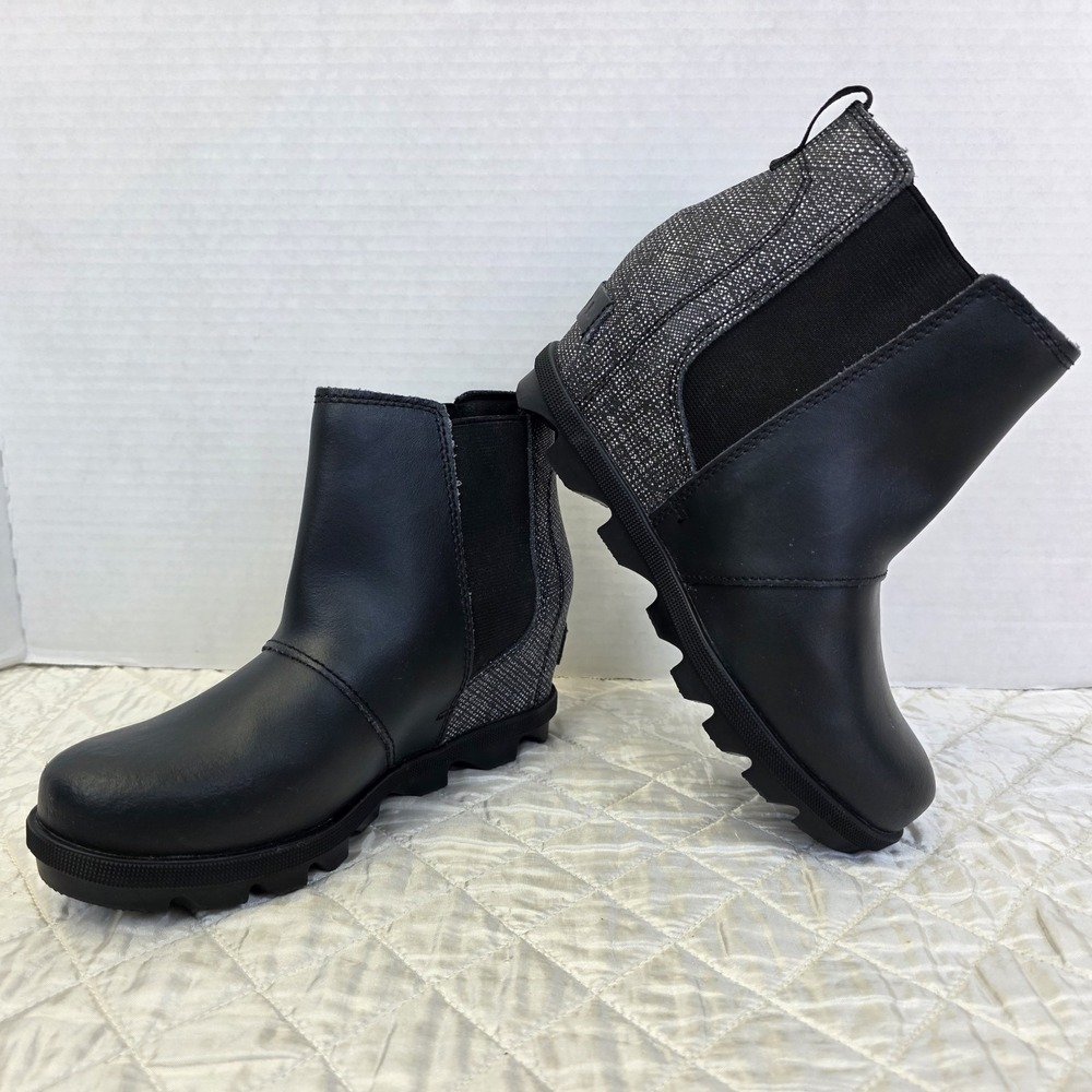Sorel Joan Of Arctic Wedge Chelsea Boots Black Gray Girl's Size‎ 2